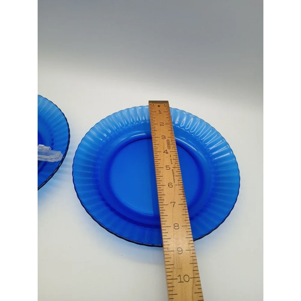 2 Vtg Colorex Glass Lunch Plates Cobalt Blue Scalloped Brazil